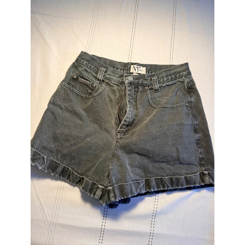 NY Jeans Womens Vintage High Waisted Black Denim Cuffed Shorts Size 8 Cotton